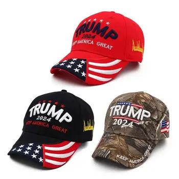 Бейсболки с камуфляжным флагом США 2024 года, чтобы Америка снова была великой, Президентская шляпа с 3D вышивкой оптом