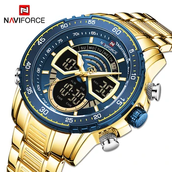 Модные мужские часы NAVIFORCE, роскошные оригинальные кварцевые цифровые аналоговые спортивные наручные часы для мужчин, водонепроницаемые часы из нержавеющей стали