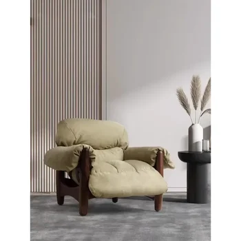 Скандинавский односпальный диван, винтажное массивное дерево, натуральная кожа, дизайнерский пух черного ореха, диван для спальни, гостиной, приставное кресло