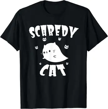 Футболка Scaredy Cat С Милым Мультяшным Котом-призраком На Хэллоуин, Размер футболки S-5XL
