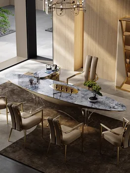 Чайный столик из каменной плиты, легкая роскошная современная дизайнерская вилла, офис, подвесной чайный столик из большой плиты и сочетание стула