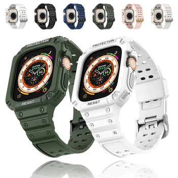 Чехол и Ремешок для Apple Watch Band Ultra 49 мм Ремешок для часов TPU Защитный Чехол iwatch Ultra 49 мм Силиконовый Ремешок на Запястье Браслет